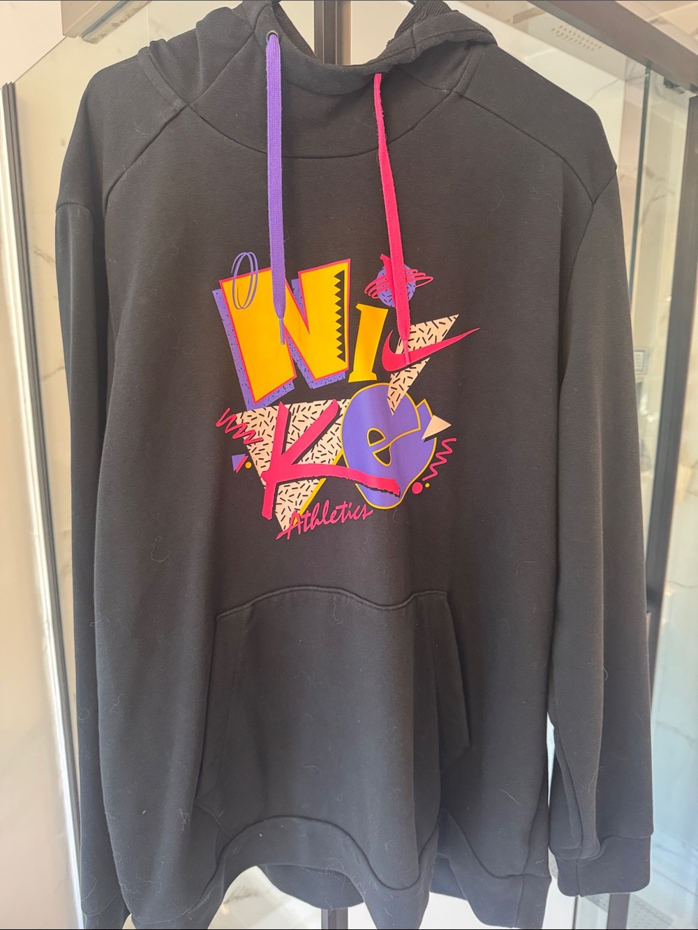 Nike DriFit Black Hoodie with Neon Yellow, Purple & Pink Graphic